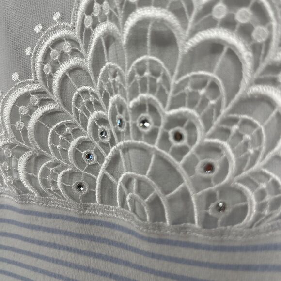 FERAUD PARIS Nightgown L V-Neck Striped Sleeveless Sleepwear Slip Dress Blue - Picture 8 of 16